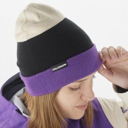 Шапка Salomon Flatspin Reversible Beanie - фіолетова/чорна/біла