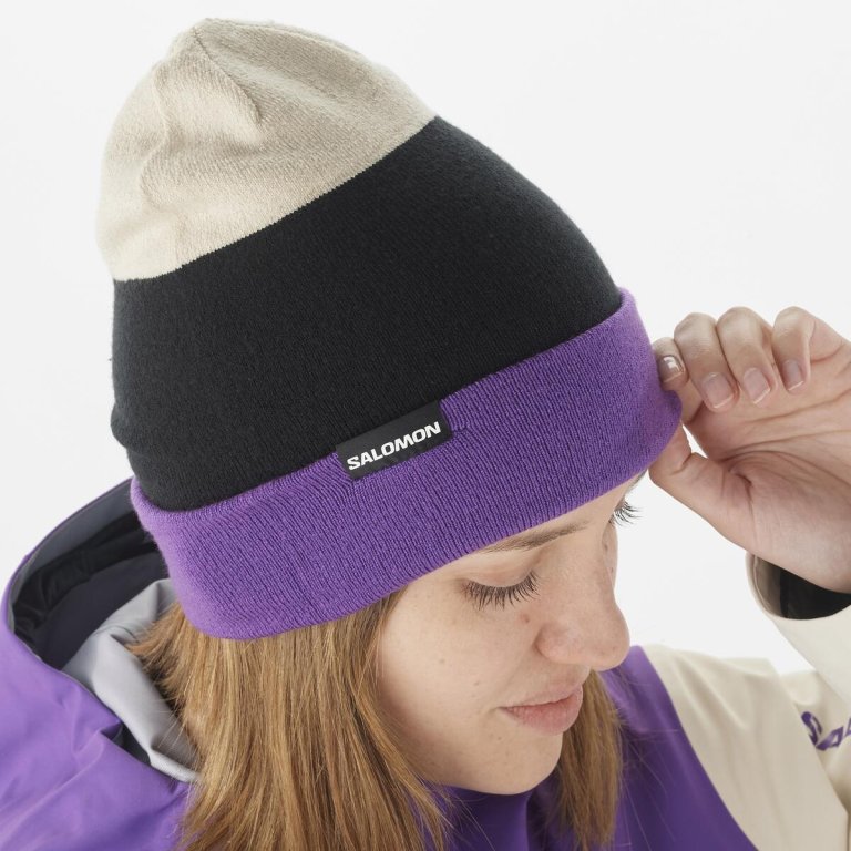Шапка Salomon Flatspin Reversible Beanie - фіолетова/чорна/біла