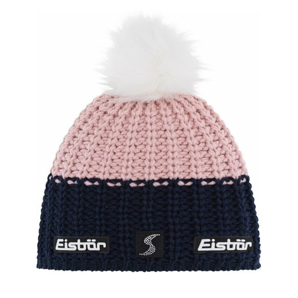 Berretto Eisbär Focus Lux MÜ In Lana Merino Per Donna - Grigio/Bianco Con Pompon In Pelliccia Sintetica - Caldo E Traspirante