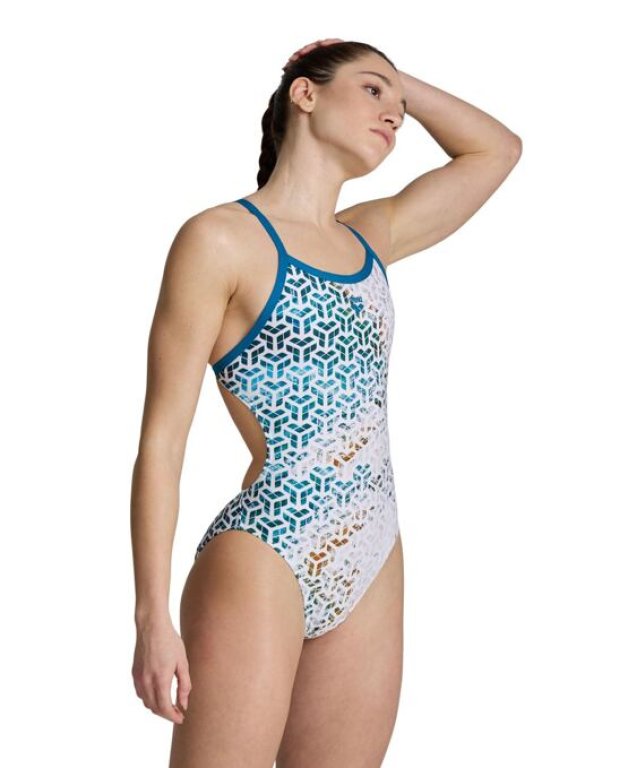 Plavky Arena Planet Water Swimsuit Challenge Back W - modrá/bílá