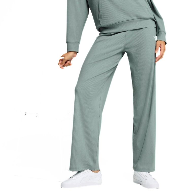 Штани Puma ESS Elevated High Waist Straight Leg Rib W - зелені