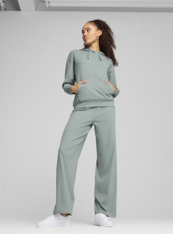 Штани Puma ESS Elevated High Waist Straight Leg Rib W - зелені
