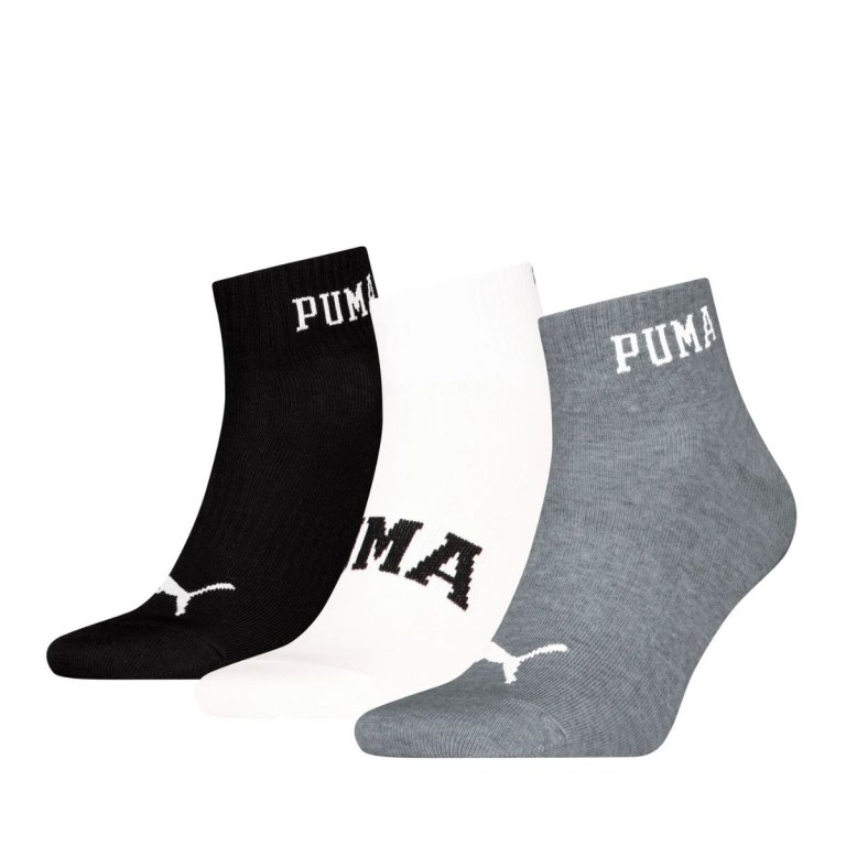 Шкарпетки Puma Logo Quarter 3 Pack - сіро/біло/чорні