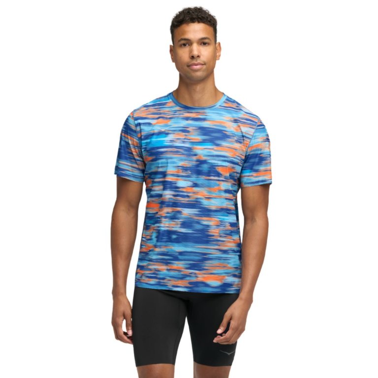 Tričko Hoka Airolite Short Sleeve 2.0 M - modrá/oranžová