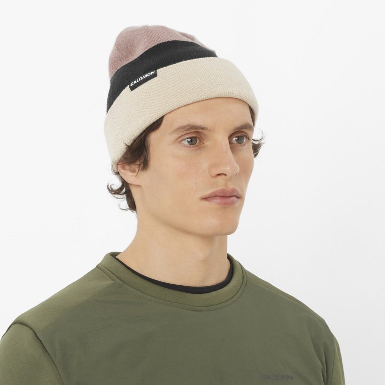 Шапка Salomon Flatspin Reversible Beanie - бежево/чорно/рожевв