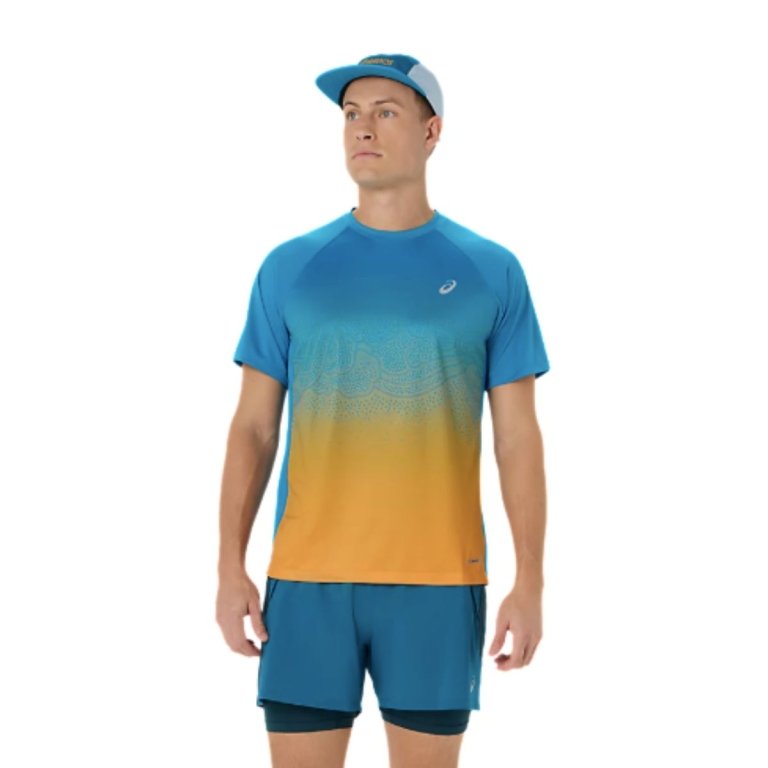Футболка Asics Road Fade SS Top M - синьо/помаранчева