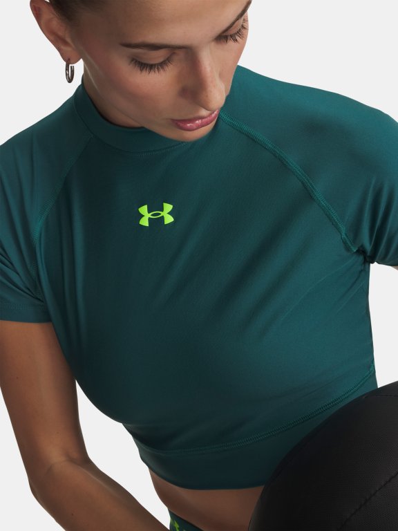 Футболка Under Armour HeatGear Crop Mock SS Wmn gray green