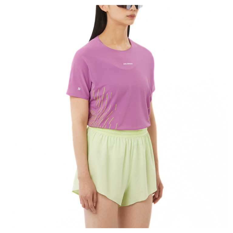 Футболка Salomon Sense Aero SS Tee GFX W - рожева/зелена