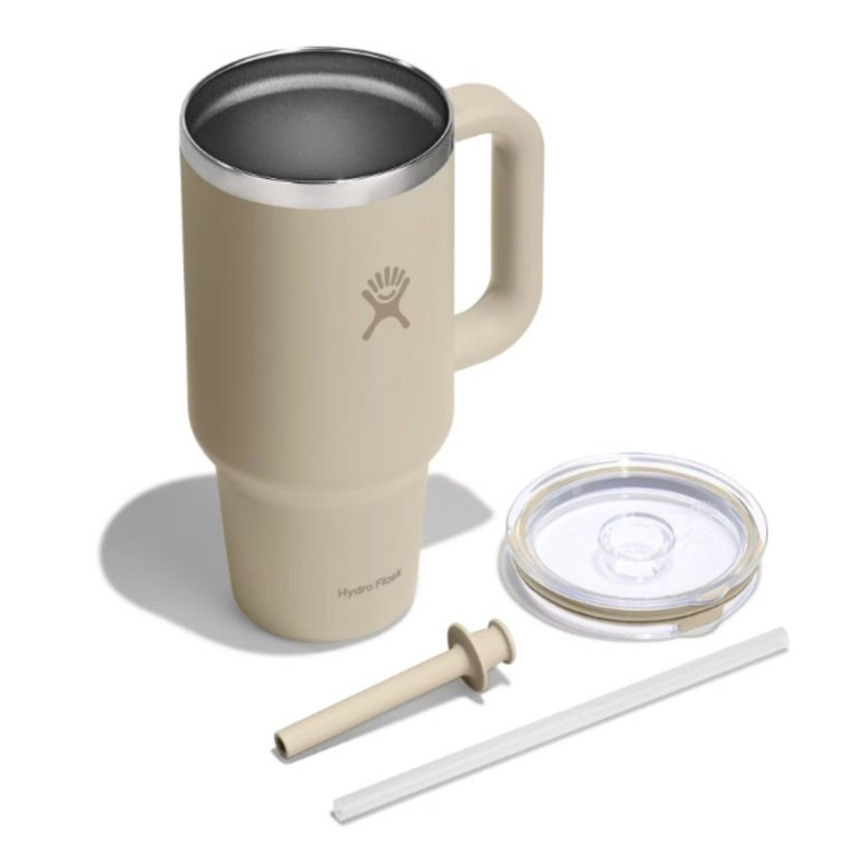 Пляшка Hydro Flask 32 унції (946 мл) з прозорою кришкою для подорожей з тумблером - бежева