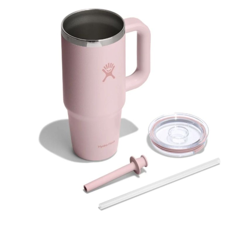Пляшка Hydro Flask 24 унції (710 мл) з прозорою кришкою для подорожей з тумблером - рожева