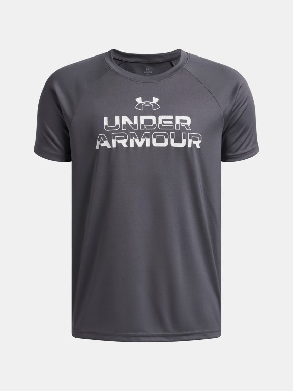 Футболка Under Armour Tech Split Wordmark SS Jr green/grey