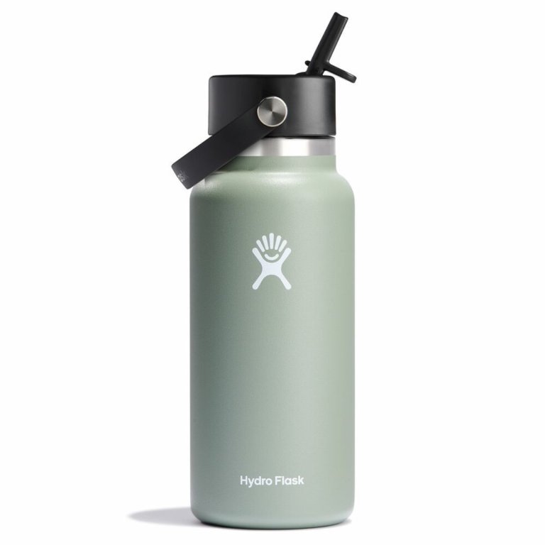 Пляшка Hydro Flask 32 унції (946 мл) з широкою гнучкою солом'яною кришкою - зелена