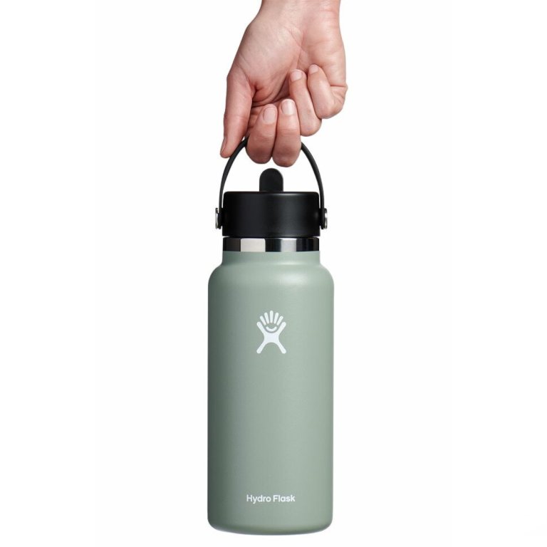 Пляшка Hydro Flask 32 унції (946 мл) з широкою гнучкою солом'яною кришкою - зелена