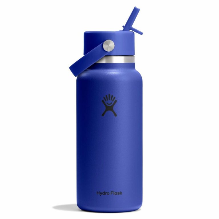 Пляшка Hydro Flask 32 унції (946 мл) з широкою гнучкою солом'яною кришкою - синя