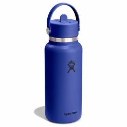 Пляшка Hydro Flask 32 унції (946 мл) з широкою гнучкою солом'яною кришкою - синя