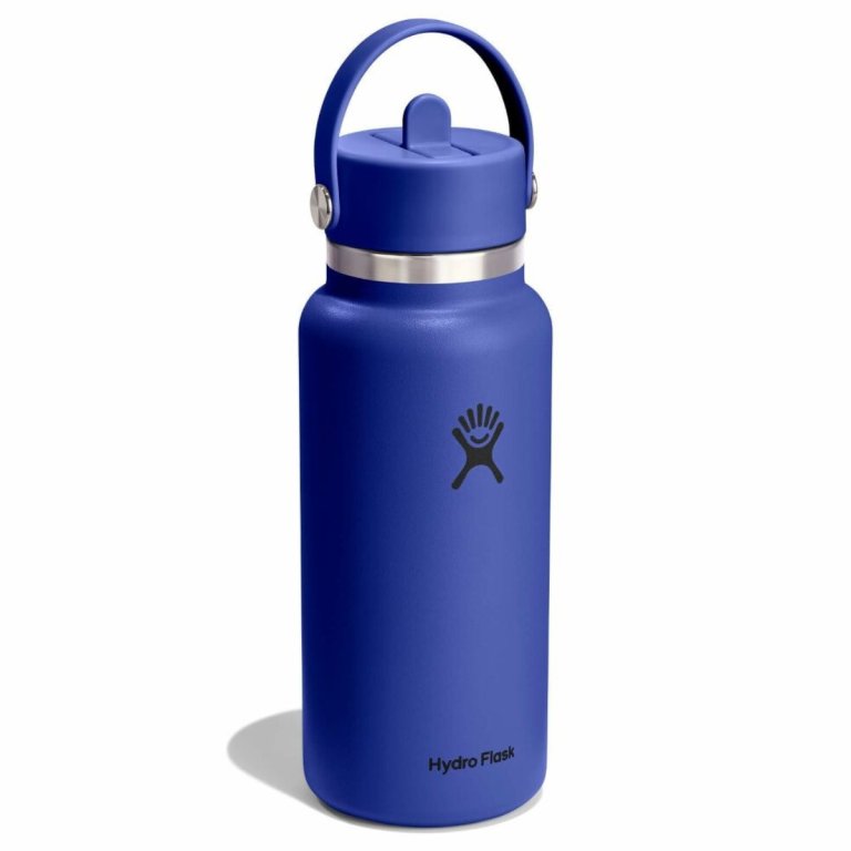 Пляшка Hydro Flask 32 унції (946 мл) з широкою гнучкою солом'яною кришкою - синя