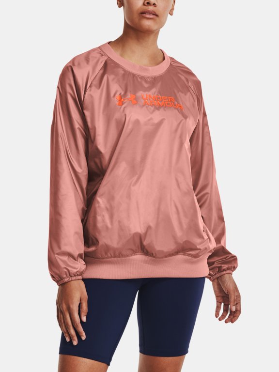 Mikina Under Armour Recover Storm Woven Shine Crew Wmn Pink