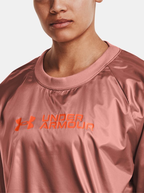 Mikina Under Armour Recover Storm Woven Shine Crew Wmn Pink
