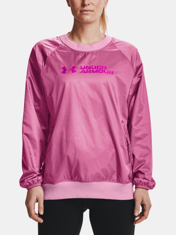 Mikina Under Armour Recover Storm Woven Shine Crew Wmn Pink