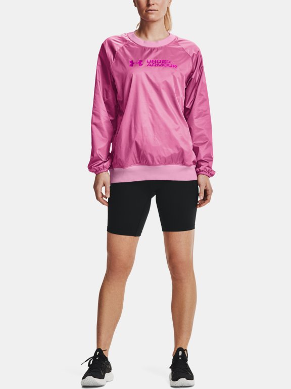 Mikina Under Armour Recover Storm Woven Shine Crew Wmn Pink