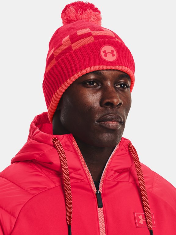 Čepice Under Armour Geo Fleece Pom Beanie Man Red