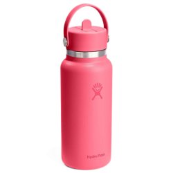 Пляшка Hydro Flask 32 унції (946 мл) з широкою гнучкою солом'яною кришкою - рожева