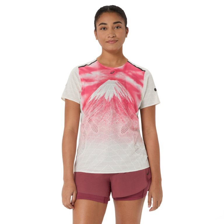 Tričko Asics Fujitrail Elite Graphic SS Top W – biele/červené