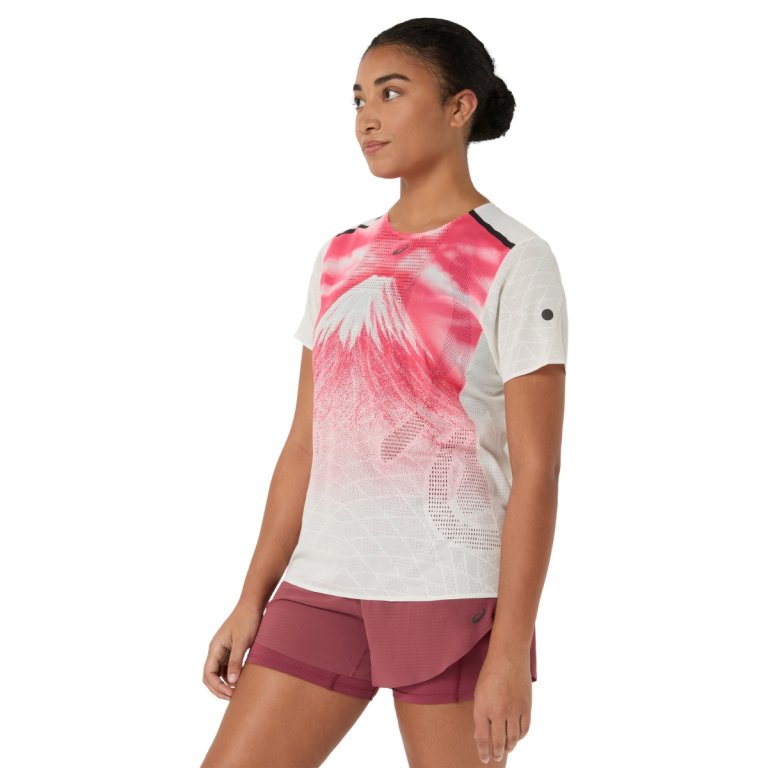 Tričko Asics Fujitrail Elite Graphic SS Top W – biele/červené