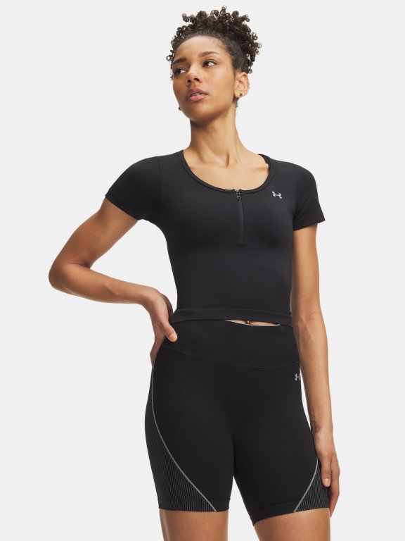 Triko Under Armour Vanish Seamless Crop Zip SS Wmn Black