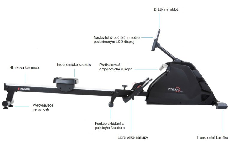 Veslovací trenažér Hammer Rower Cobra XTR Plus II - černá/šedá